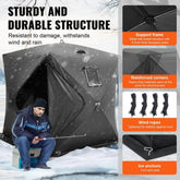 Portable Ice Shelter, 3-4 Person Pop-Up Ice Fishing Tent, 35 Square Feet Fishable Area, Ice Shanty for Winter Fishing, Waterproof Oxford Ice Cube with Anchors/Ropes/Carrying Bag, 71"x71", Black